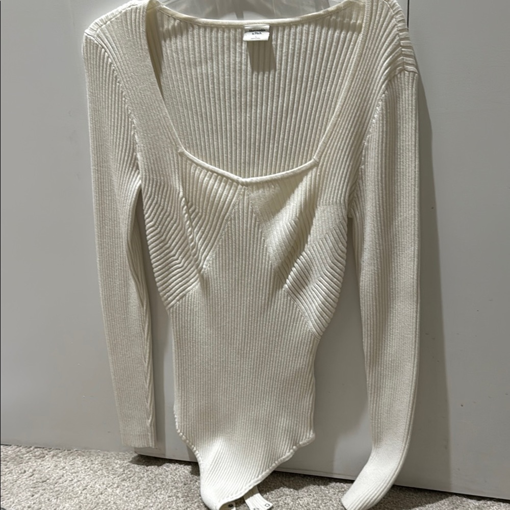 Abercrombie & Fitch Cream Ribbed Bodysuit